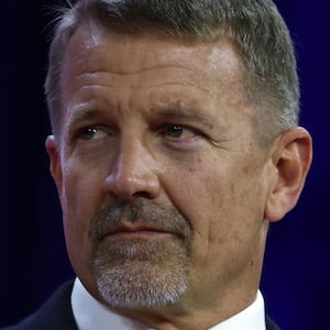 A close-up photo of the founder and former CEO of Blackwater, Erik Prince, at the 2023 Conservative Political Action Conference.