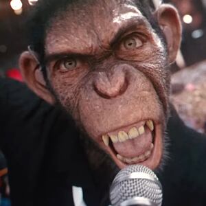 Jonno Davies and Robbie Williams as "Robbie Williams" in Better Man from Paramount Pictures.