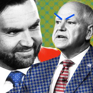 Photo illustration of JD Vance and Tim Walz at the Vice Presidential Debate