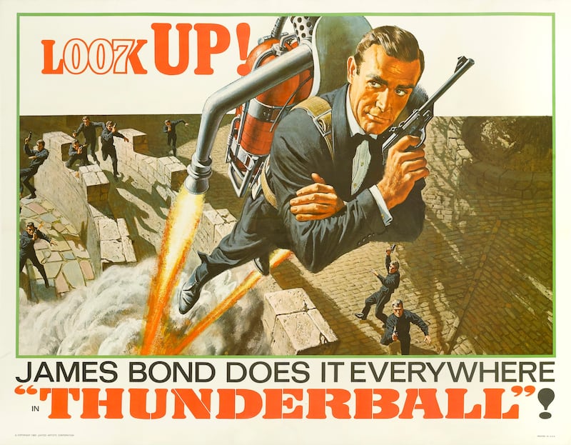 A poster for the 1965 James Bond film "Thunderball," starring Sean Connery.