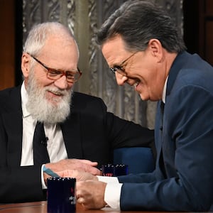 David Letterman and Stephen Colbert on The Late Show
