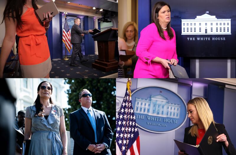 Images from press briefings during President-elect Donald Trump's first term show his White House press secretaries used binders for briefings.
