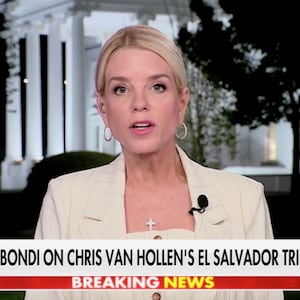 Pam Bondi speaks to Fox News outside the White House.