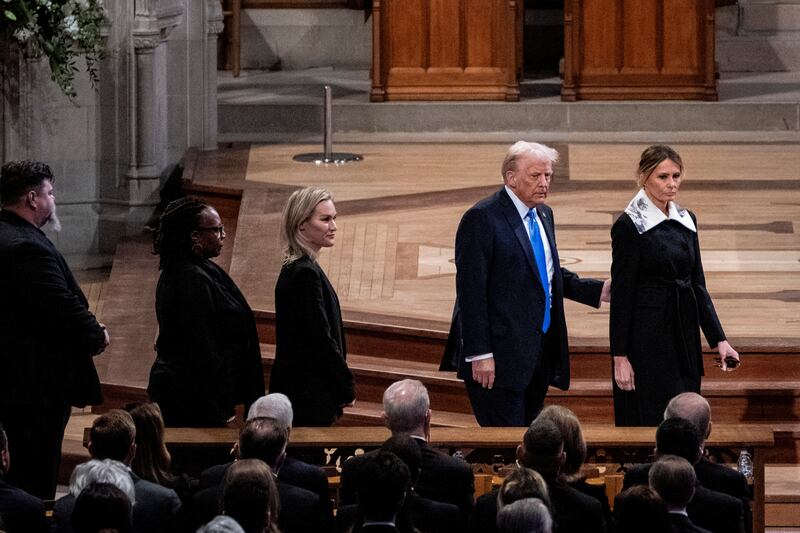 President-elect Donald Trump and Melania Trump arrive at the National Cathedral in Washington, D.C. for former president Jimmy Carter’s funeral on January 9, 2025.