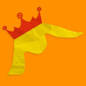 Illustration Donald Trump's hair with a red crown with the "no" symbol on top