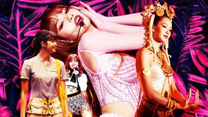 A photo illustration of Lalisa Manobal, aka Lisa, of BLACKPINK performing and acting on The White Lotus.
