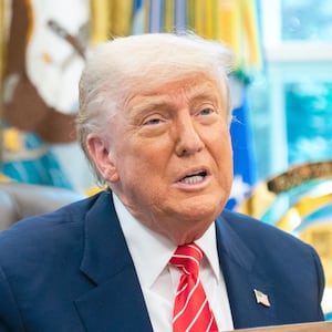 US President Donald Trump speaks during a news conference in the Oval Office.