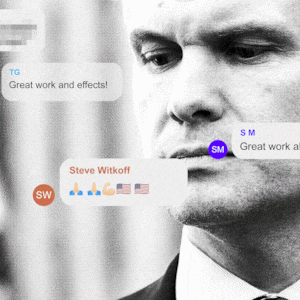 Recreation of Signal message conversation between Trump Cabinet members regarding bombings of the Houthi in Yemen