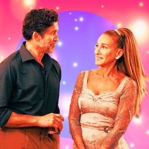 A photo illustration of Jonathan Cake and Sarah Jessica Parker in And Just Like That.