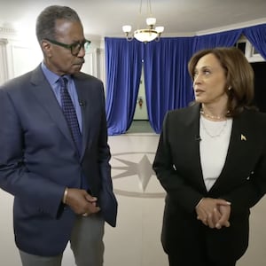 Bill Whitaker and Kamala Harris.