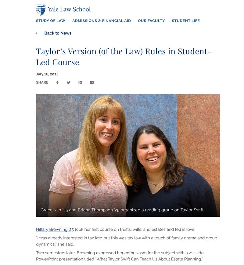 Yale Law School reading group on Taylor Swift. 