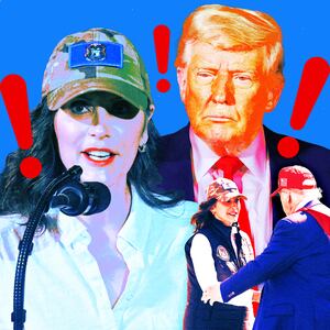 A photo illustration of Gretchen Whitmer and Donald Trump.