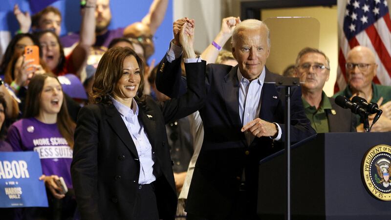 President Joe Biden and Democratic presidential nominee and Kamala Harris attend a campaign event in Pittsburgh, Pennsylvania on September 2, 2024.
