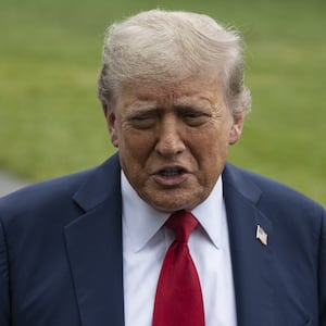 President Donald Trump speaks to the press before he departs from the White House to Calgary, Canada.