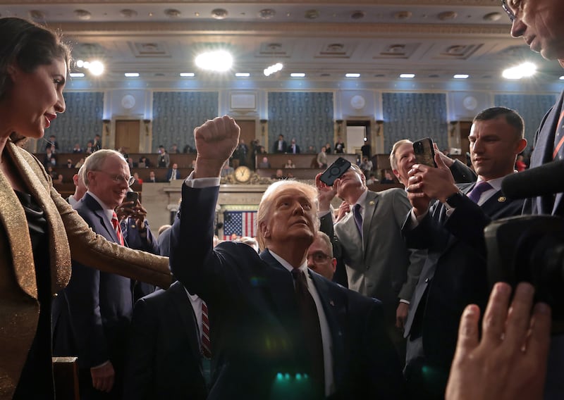 WASHINGTON, DC - MARCH 04: U.S. President Donald Trump reacts after addressing a joint session of Congress at the U.S. Capitol on March 04, 2025 in Washington, DC. President Trump was expected to address Congress on his early achievements of his presidency and his upcoming legislative agenda. (Photo by Win McNamee/Getty Images)