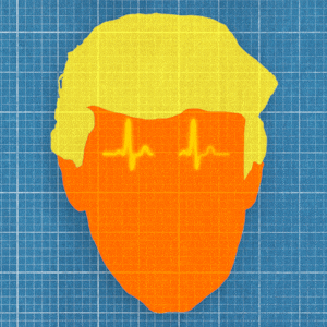 Donald Trump's head made of graph paper with his eyebrows as a heartbeat line