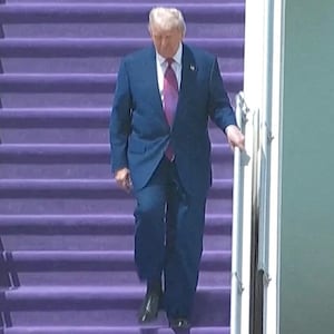 Donald Trump arrives via Air Force One at King Khalid International Airport in Riyadh, Saudi Arabia.