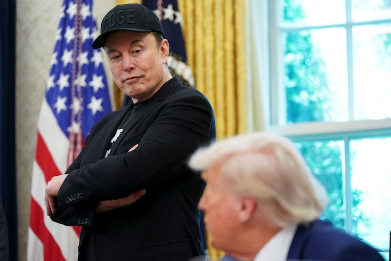 U.S. President Donald Trump and Elon Musk attend a press conference in the Oval Office of the White House in Washington, D.C., U.S., May 30, 2025.