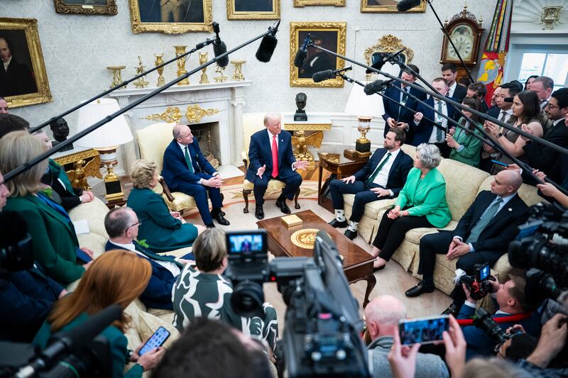 Washington, DC - March 12 : President Donald J Trump meets with Ireland's Prime Minister Michael Martin in the Oval Office at the White House on Wednesday, March 12, 2025 in Washington, DC. (Photo by Jabin Botsford/The Washington Post via Getty Images)