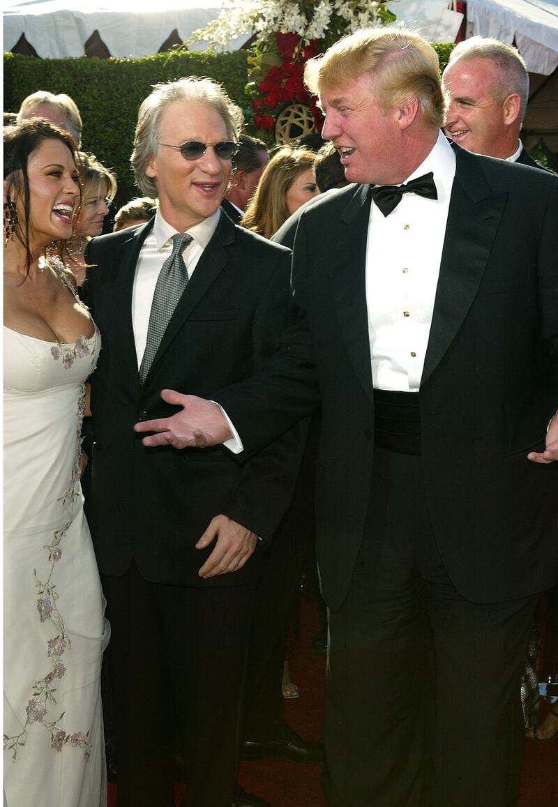 Actor Bill Maher and Donald Trump attend the 56th Annual Primetime Emmy Awards at the Shrine Auditorium September 19, 2004 in Los Angeles, California.