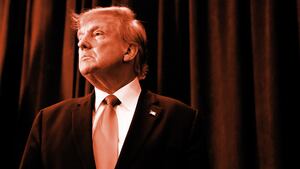 An illustration including a photo of former U.S. President Donald Trump 