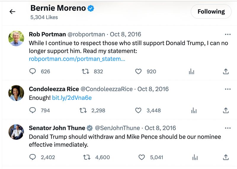 Screenshot of liked tweets.