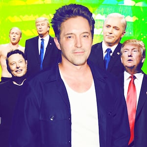 A photo illustration of Beck Bennett, Donald Trump, and Elon Musk, on SNL.