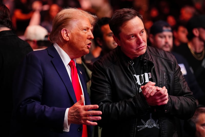 President Donald Trump and Elon Musk talk ring side during the UFC 309 event at Madison Square Garden on November 16, 2024 in New York City.
