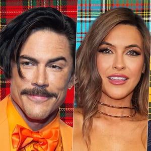 Photo illustration of Tom Sandoval, Chrishell Stause, Bob The Drag Queen, and Robyn Dixon on tartan background