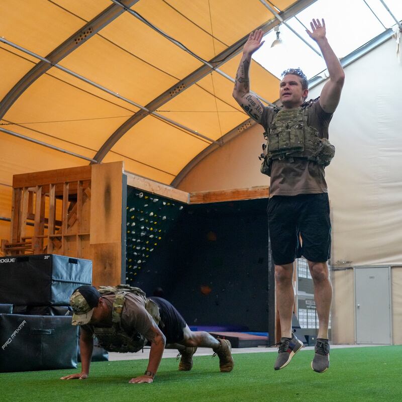 U.S. Secretary of Defense Pete Hegseth trains with Naval Special Warfare (NSW) Sailors at Joint Base Pearl Harbor-Hickman, Hawaii, U.S. March 25, 2025.
