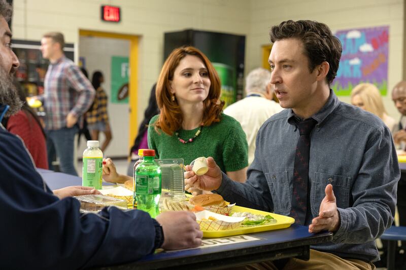 “ENGLISH TEACHER” --  "Pilot" -- Season 1, Episode 1 (Airs Sept 2) — Pictured (L-R):  Stephanie Koenig as Gwen Sanders, Brian Jordan Alvarez as Evan Marquez.  CR: Steve Swisher/FX