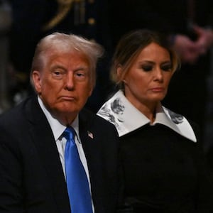 President-elect Donald Trump and his wife Melania Trump attend the state funeral services for former President Jimmy Carter at the National Cathedral on January 9, 2025 in Washington, D.C.