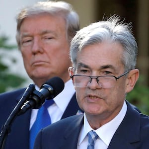 President Donald Trump looks on as Jerome Powell, his nominee to become chairman of the U.S. Federal Reserve, speaks at the White House in Washington, U.S., November 2, 2017.