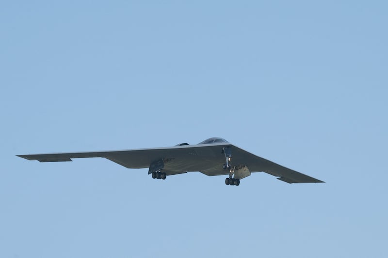 A U.S. Air Force B-2 Spirit stealth bomber lands after returning from Operation Midnight Hammer, the U.S. attack on Iran's nuclear facilities, at Whiteman Air Force Base, Missouri.