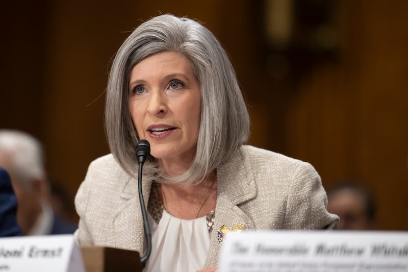 Senator Joni Ernst (R-IA) is seen during a Senate Foreign Relations Committee confirmation hearing  on Capitol Hill on March 04, 2025.