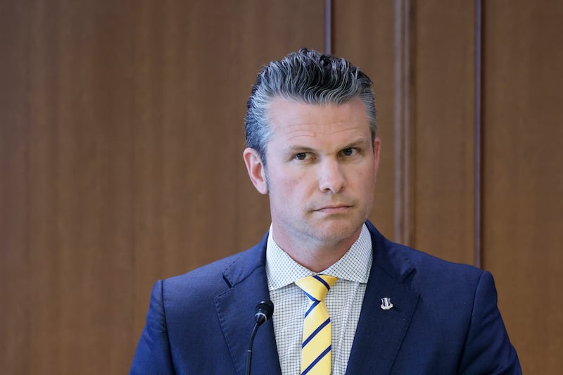 U.S. Defense Secretary Pete Hegseth speaks during a joint news conference with the Minister of Defense of Japan Gen Nakatani at the Ministry of Defense on March 30, 2025 in Tokyo, Japan.