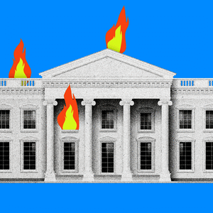 Photo illustrative gif of the white house with moving flames