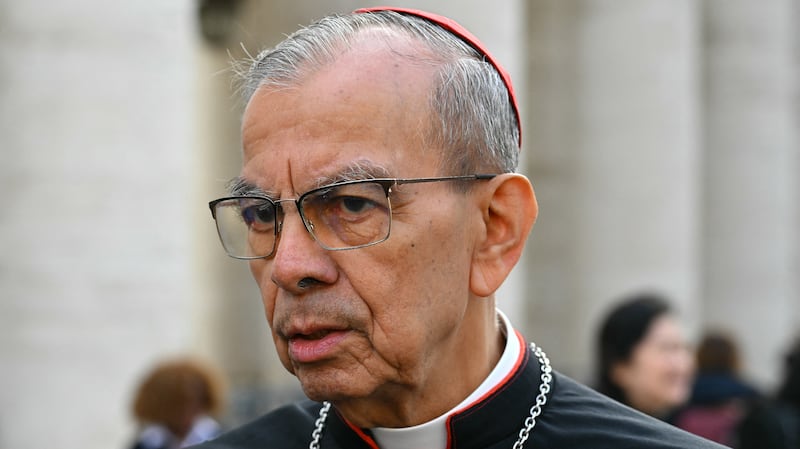 Salvadoran cardinal Gregorio Rosa Chávez arrives for the fifth congregation meeting at The Vatican, on April 28, 2025. (Photo by Alberto PIZZOLI / AFP) (Photo by ALBERTO PIZZOLI/AFP via Getty Images)