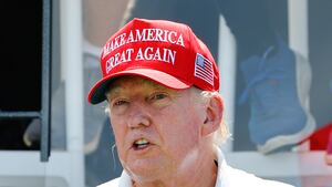 Former President Donald J. Trump at the first tee during the final round of LIV Golf Bedminster