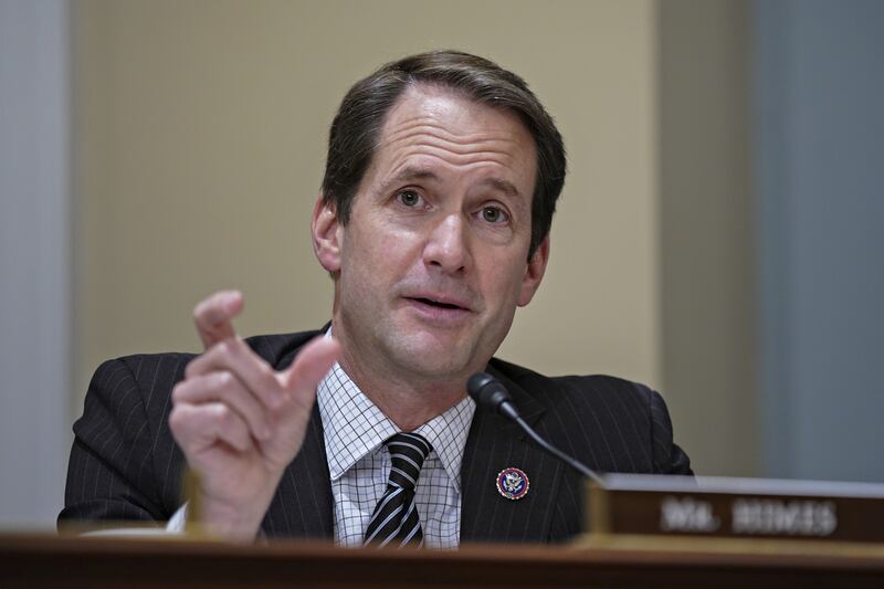 Representative Jim Himes (D-CT) gestures as he speaks during a House Intelligence Committee hearing on worldwide threats, in Washington, D.C., U.S., April 15, 2021. Al Drago/Pool via REUTERS