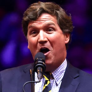 Tucker Carlson, Host of The Tucker Carlson Show, speaks during a rally for Republican presidential nominee and former U.S. President Donald Trump at Madison Square Garden, in New York, U.S., October 27, 2024.