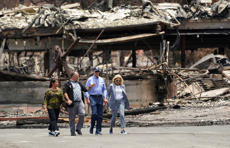 President Joe Biden tours the fire-ravaged town of Lahaina, Hawaii.