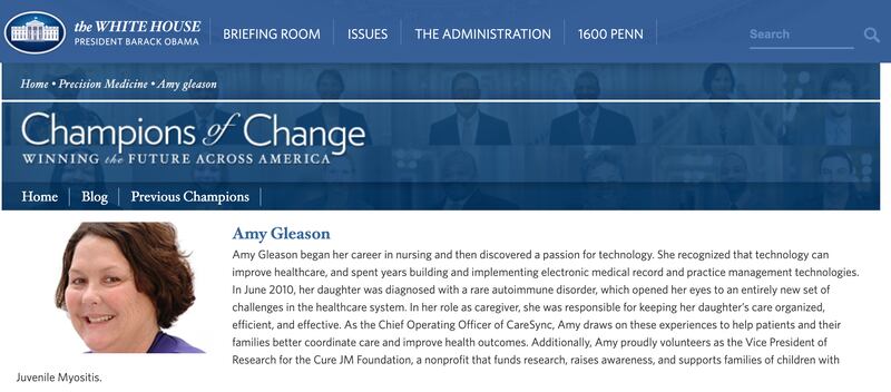 An archived White House page for Amy Gleason.