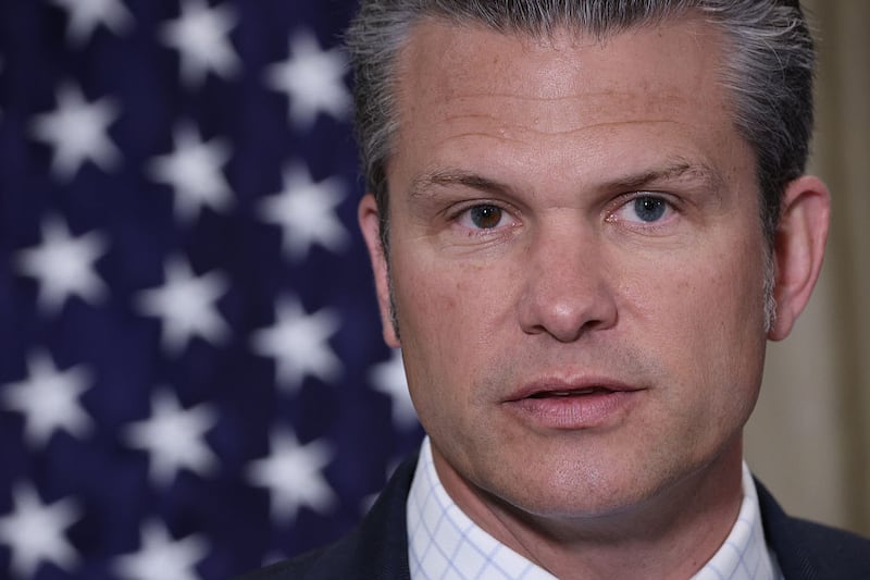 Secretary of Defense Pete Hegseth (L) speaks with defense ministers from the Baltic states at the Pentagon July 25, 2025 in Arlington, Virginia. Hegseth emphasized the strength of relationships and military cooperation with the Baltic states during his remarks.