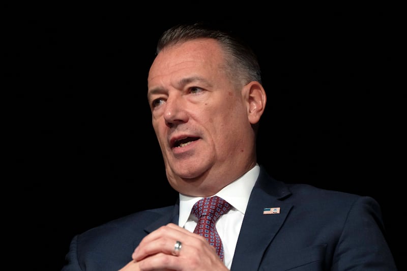U.S. Immigration and Customs Enforcement Acting Director Todd Lyons speaks during the Border Security Expo (BSE) 2025 at the Phoenix Convention Center in Phoenix, Arizona, U.S. April 8, 2025.  REUTERS/Rebecca Noble