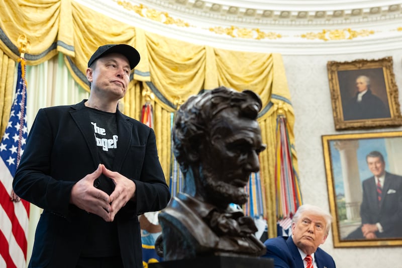 WASHINGTON, DC - MAY 30: Elon Musk speaks during a news conference with President Trump on May 30, 2025 inside the Oval Office at the White House in Washington. (Photo by Tom Brenner For The Washington Post via Getty Images)