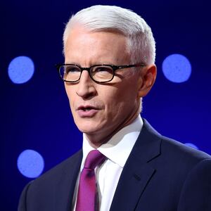 FLINT, MI - MARCH 06:  Debate moderator Anderson Cooper looks during the CNN Democratic Presidential Primary Debate between Democratic presidential candidate Hillary Clinton and candidate Senator Bernie Sanders (D-VT) at the Whiting Auditorium at the Cultural Center Campus on March 6, 2016 in Flint, Michigan. Voters in Michigan will go to the polls March 8 for the state's primary.  (Photo by Scott Olson/Getty Images)