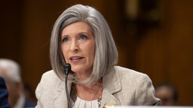 Senator Joni Ernst (R-IA) is seen during a Senate Foreign Relations Committee confirmation hearing  on Capitol Hill on March 04, 2025.