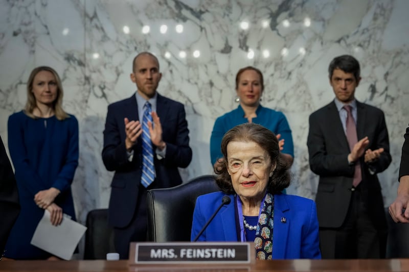 WASHINGTON, DC - MAY 11: Sen. Dianne Feinstein (D-CA) arrives and takes her seat at a business hearing of the Senate Judiciary Committee on Capitol Hill May 11, 2023 in Washington, DC.