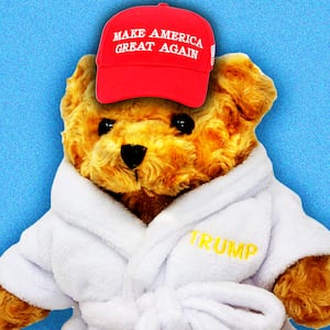 Teddy bear wearing a Trump robe photo illustration